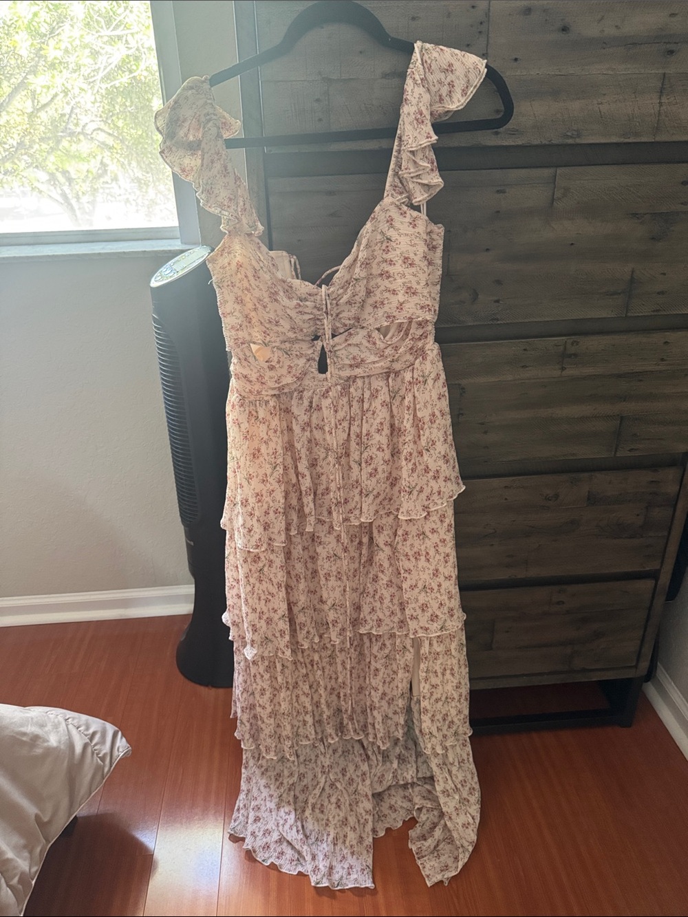 ASTR Pink Floral Ruffle High-Low Maxi Dress